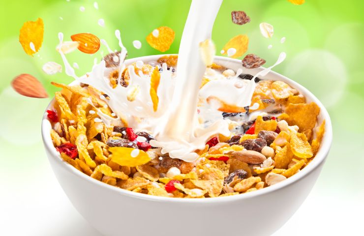 Latte e cereali in una ciotola