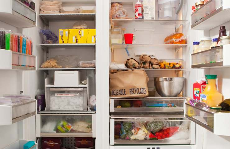 L'interno di un frigo pieno di alimenti